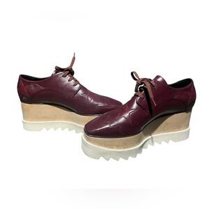 Stella McCartney Elyse Burgundy Star Platform Vegan Shoes Size 38.5